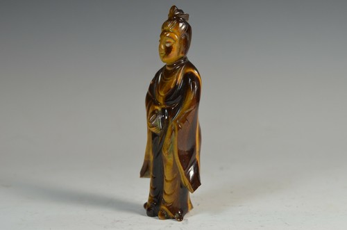 ⭕️ A Fine 19th Century Chinese Tiger Eye, Stone of Protection, Kwan Yin - Picture 5 of 6