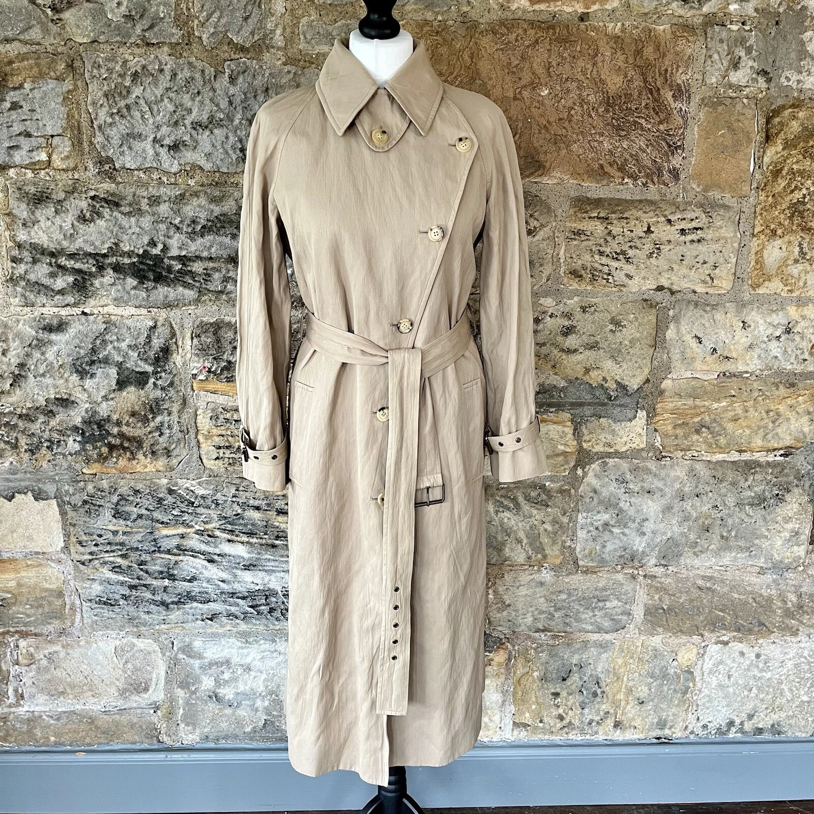 Trench asimmetrico Celine 38 8 10 cotone vecchia vintage cintura midi tasca beige