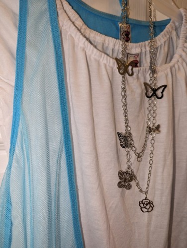 Knitworks Shirt Top 3 Piece Set Lace Vest Necklac NWT Girl Large Aqua Blue White - Picture 3 of 13