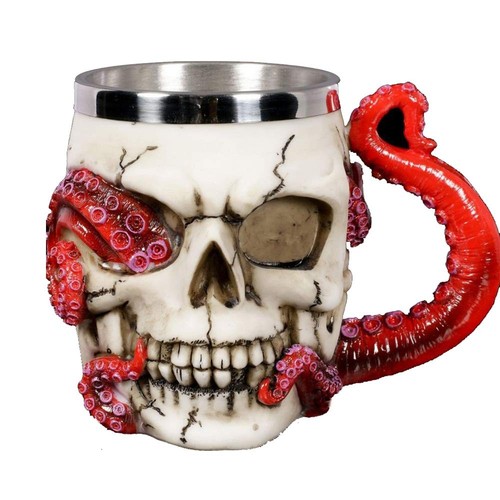 Skull Mug Parasite Octopus Beer Coffee Mugs with Tentacle Handle, Stainless S...
