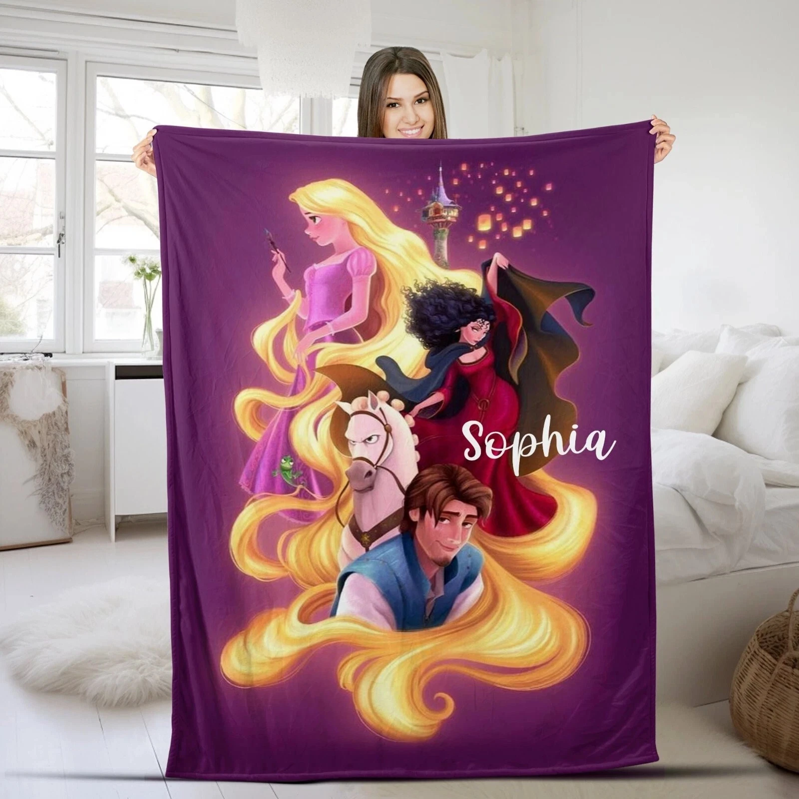Personalized Tangled Rapunzel Blanket, Fleece Blanket