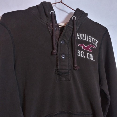 Hollister Men's Chocolate Brown Hoodie Thermal Sweatshirt Y2k Vintage Casual M - Picture 2 of 7