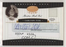 2004 Leaf Certified Cuts Green Materials 4/10 Carlton Fisk #CC-14 Auto HOF uk2