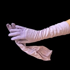 Vintage 1950s Lavender Nylon Opera Gloves Size 6  Hand Dyed, Ruched Elbow Length