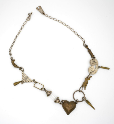 Vintage Thomas Mann Design Mixed Metal Sterling Silver Unique Charm Necklace