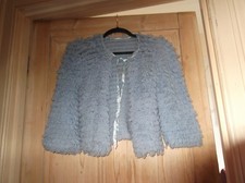 Vintage  Loop Knit Bed Jacket Cardigan Blue Ribbon Bow Retro