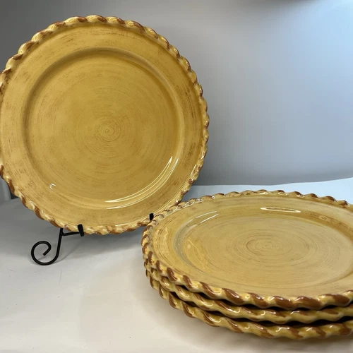 Set / 4 Bellini Hill Street Collection Dinner Plates 11” Yellow Ochre Rope Italy