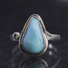 Size 6, vintage sterling silver 925 handmade ring with teardrop larimar