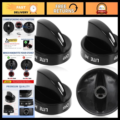 4 Pack Range Surface Control Knob - Black Burner Knob for Gas Ranges - Replaces - product listing photo