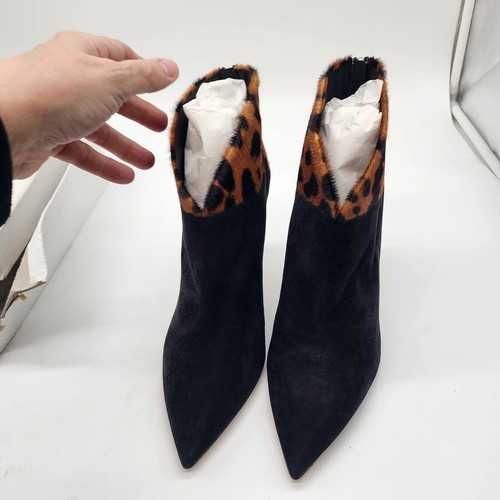 NWB GRIGIO ARANCIO Italy Suede Leopard Haircalf Pointed Toe Bootie Heels 41 - Afbeelding 6 van 9