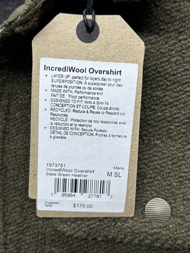 prAna IncrediWool Overshirt Shacket Mens Medium Slate Green Heather Slim Fit New - Picture 5 of 11