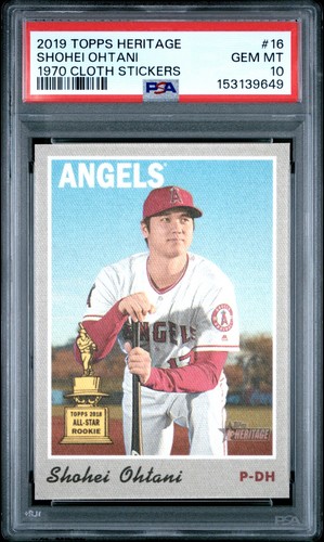 Shohei Ohtani #16 — 2019 Topps Heritage 1970 Cloth Stickers baseball card