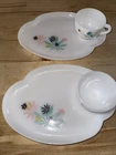 VTG 1950’s Federal Glass Set of 2 Atomic Flower Milk Glass Patio Snack Set MCM