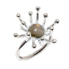 Natural Labradorite Gemstone 925 Sterling Silver Ring Size 6 Q758