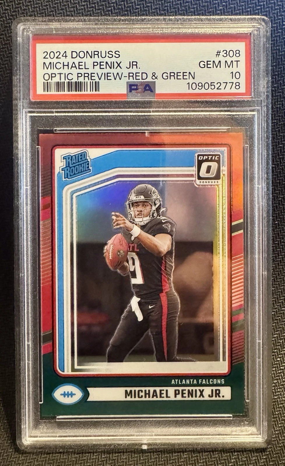 Deal for 2024 Donruss Michael Penix Jr. Optic Preview Red & Green PSA 10