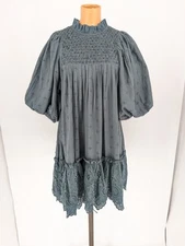 Love The Label Women's Smocked High Neck Dress Eyelets Size Medium Cotton