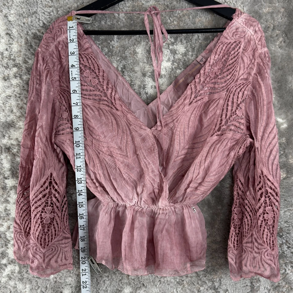 Guess Size S Babydoll Fairy Romantic Girlhood Romantic Top Pink V Neck - Image 2 of 4