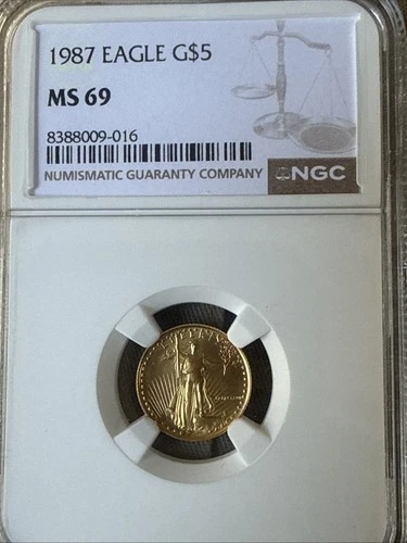 1987 1/10 American Gold Eagle $5 Coin NGC MS69