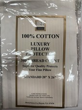 Pillow Protector Standard 20x26 340 Thread Count 100 Cotton White Zipper New