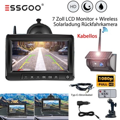 Rückfahrkamera Solar Funk HD 1080P Mit 7 Zoll Farb Monitor Einparkhilfe LKW Bus