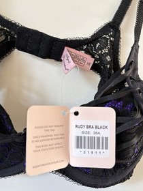 NWT Agent Provocateur RUDY Demi Cup Black Purple Bra 36A Boudoir Cutout Vamp