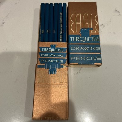 12 Vintage Eagle Turquoise Drawing Pencils 3H Made In USA in Box