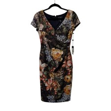 Adrianna Papell Dress Jacquard Floral Art To Wear Colorful Size 2 Faux Wrap New