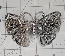 Large Silver Metal Rhinestone Butterfly Hair Barrette Clip Y2K Preppy