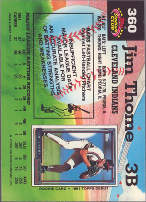 1992 Stadium Club Baseball Jim Thome #360 | eBay