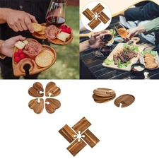 4Pcs Appetizer Plate Snack Serving Tray Gift Wooden with Drinks Holder Cheese