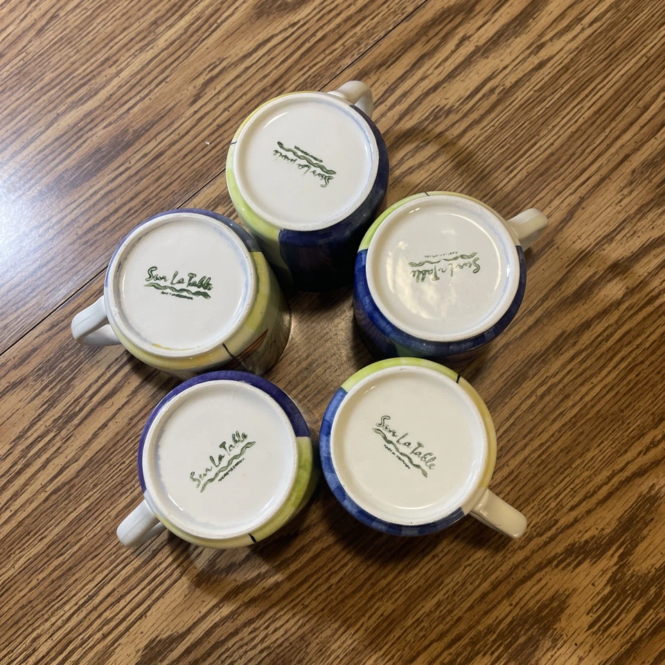 Cinco tazas de café vintage de 4" con cara abstracta estilo Picaso pintadas a mano de mesa Sur La Foto 4 de 4