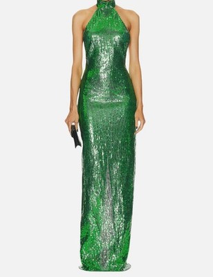 Bode Women's Green Sequins Mock Neck Sleeveless Open-Back Siren Dress Size 6