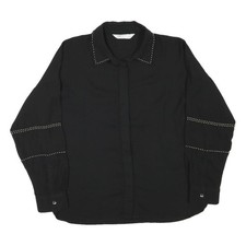 ZARA Damen Schwarz Nieten Shirt Langarm Kragen Oberteil M Stylisch Workwear