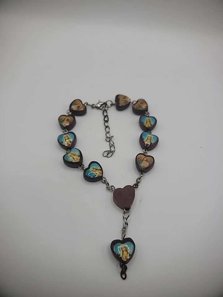 Pulsera Cadena Corazón María Madre Joyería Disfraz Joyería Religiosa Foto 4 de 4
