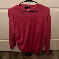 Polo Ralph Lauren Men  s Pink V-Neck Knit Logo Cotton Pullover Sweater L