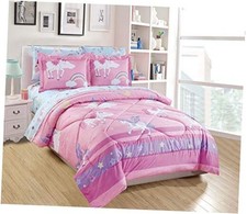 Comforter Set for Girls/Teens Unicorn Rainbow Castle Pink Purple Yellow Full
