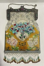 Amia Studios Denver CO Hand-Painted Stained Glass Purse Sun catcher Fringe/Beads