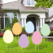 6 Pcs Easter Eggs Yard Sign for Outdoor Lawn Decoration Easter Waterproof Colorf