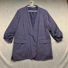 Eloquii Essentials Women's Blazer Size 22 Blue Ruched 3/4 Sleeve Open Front