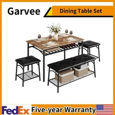 ✅Kitchen Table Set for 4 Dining Table with Bench and 2 Square Stools Storage