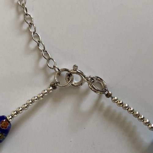 Millefiori Glass Beaded Necklace Silver tone Small Beads Adjustable Colorful - Picture 8 of 23