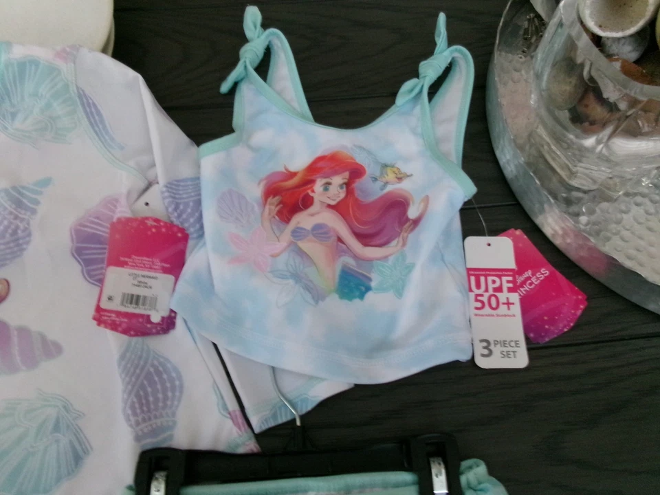Новый Русалочка Ариэль Disney принцесса купальник девочек 3 изделия комплект 2T UPF - Изображение 3 из 4