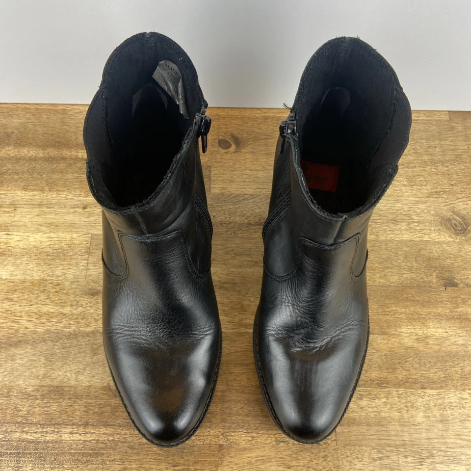 Rieker Black Leather Block Heel Ankle Boots Round Toe EU 37 US6 Fleece Lined Zip - image 2 of 4