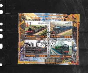 RWANDA 2017 LOCOMOTIVES/TRAINS CTO USED XF SOUVENIR SHEET TOPICAL STAMPS
