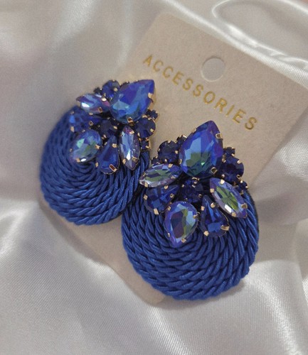 Vintage Dark Blue Sparkling Crystal Dangle Earrings for Women - Picture 2 of 2