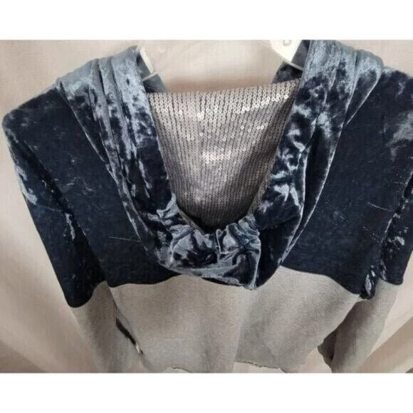 Gimmicks BKE толстовка с капюшоном Cybercore блестки средний серый синий EUC - Изображение 3 из 4