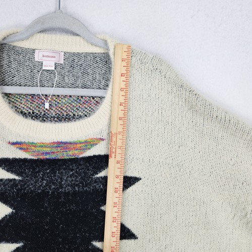 Kamana Sweater Womens One Size Cream Black Aztec Southwestern Poncho Casual NEW - Picture 6 of 11