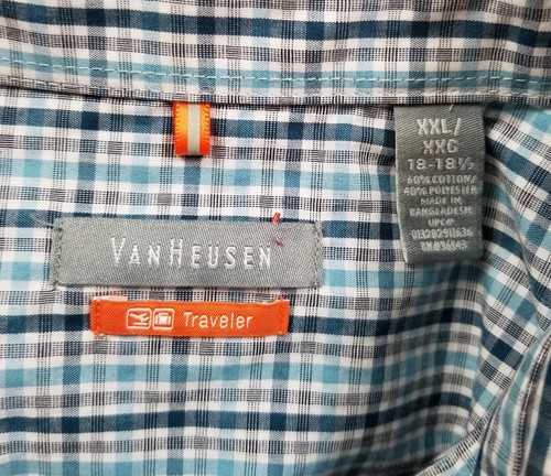 Van Heusen Button Up Shirt Men 2XL XXL Blue Black Check Short Sleeve Work Casual - Picture 4 of 8