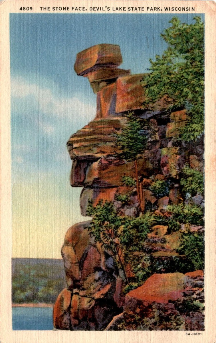Stone Face Devils Lake State Park Wisconsin Sauk County Vicht swimming  Postcard