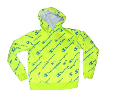 Champion Kids Youth Boys Lime Green Blue Hoodie Sweatshirt
